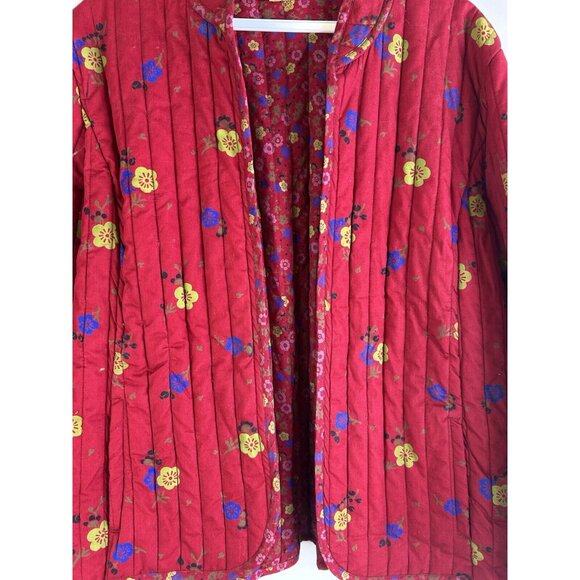 Vintage 90s Rainbow Floral Quilted Quilt Coat Jacket Cottagecore - Picture 3 of 7
